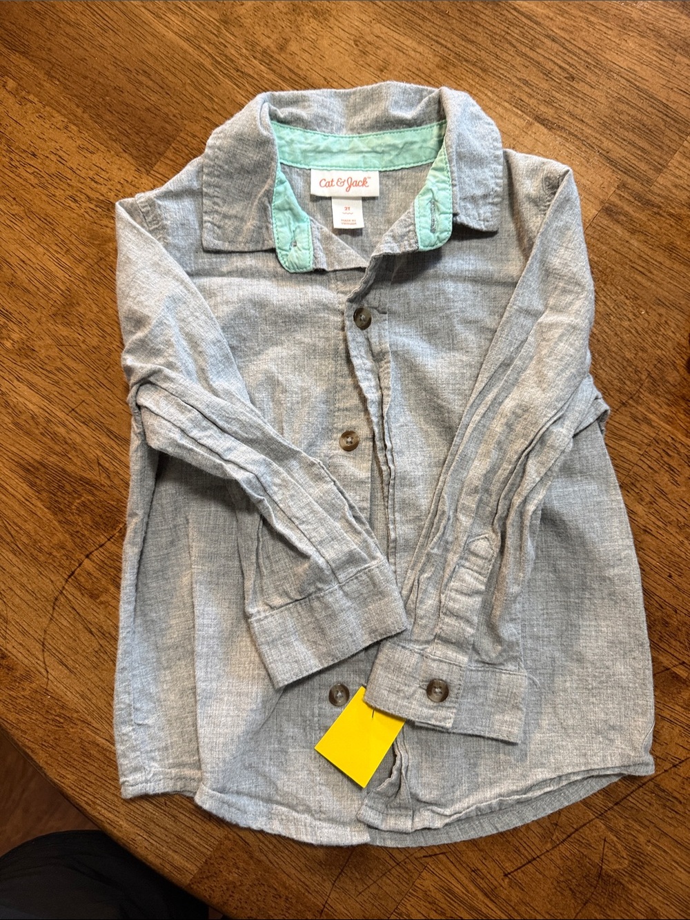 Cat & Jack Light Blue Chambray Shirt with Mint Collar Trim